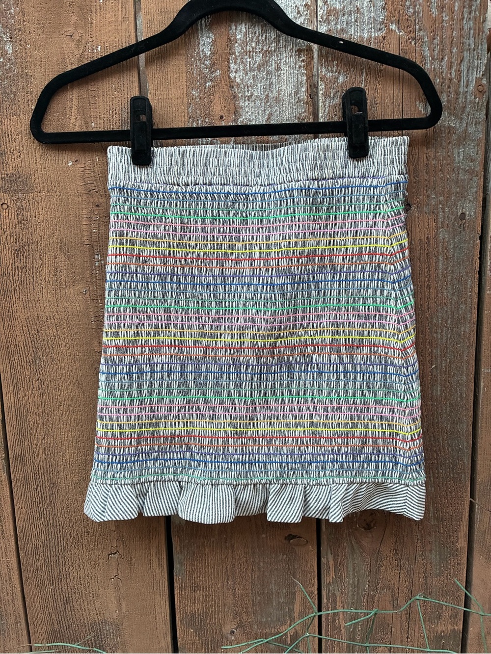 Striped Smocked Mini Skirt with Ruffle Hem - Multicolor
